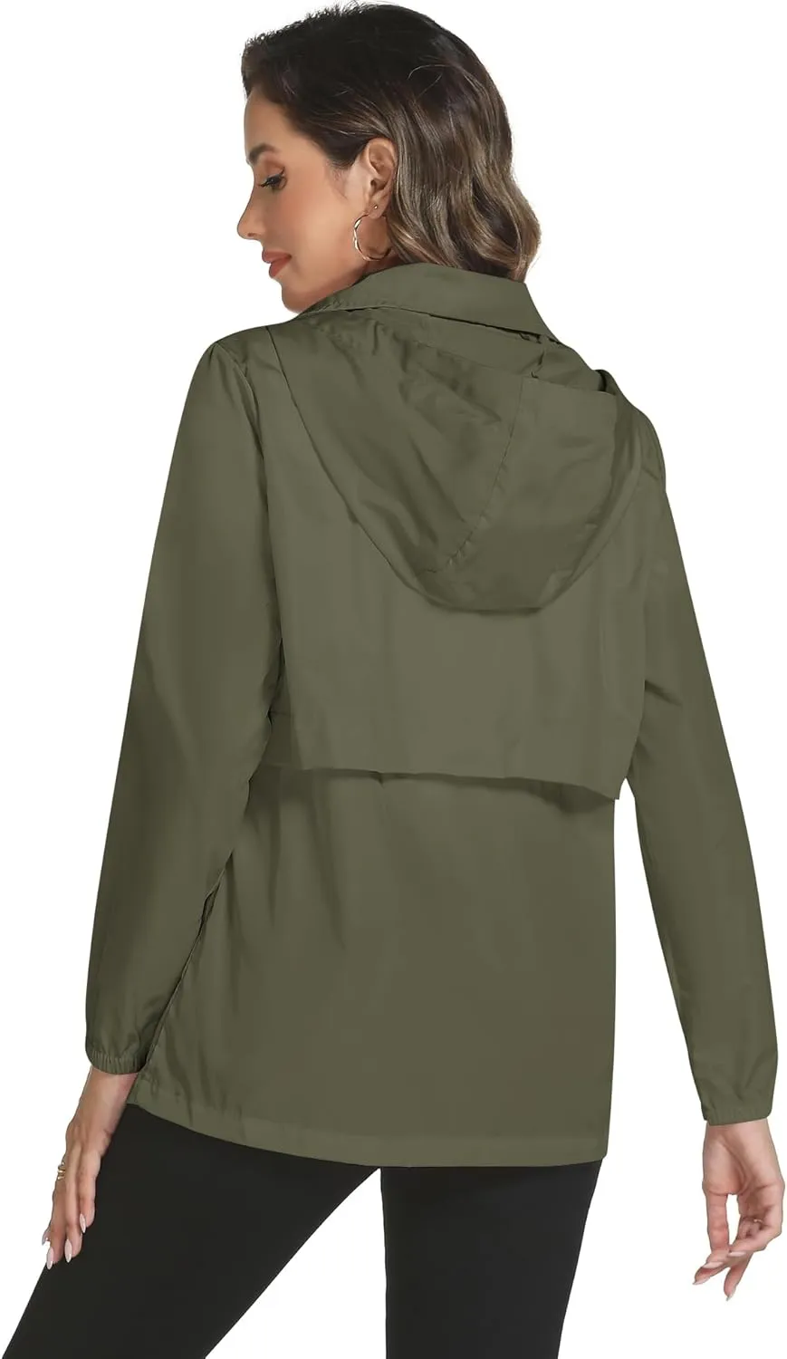 Avoogue Rain Jacket Women with Hooded Lightweight Waterproof Raincoats Packable Zipper Pockets Windbreakers
