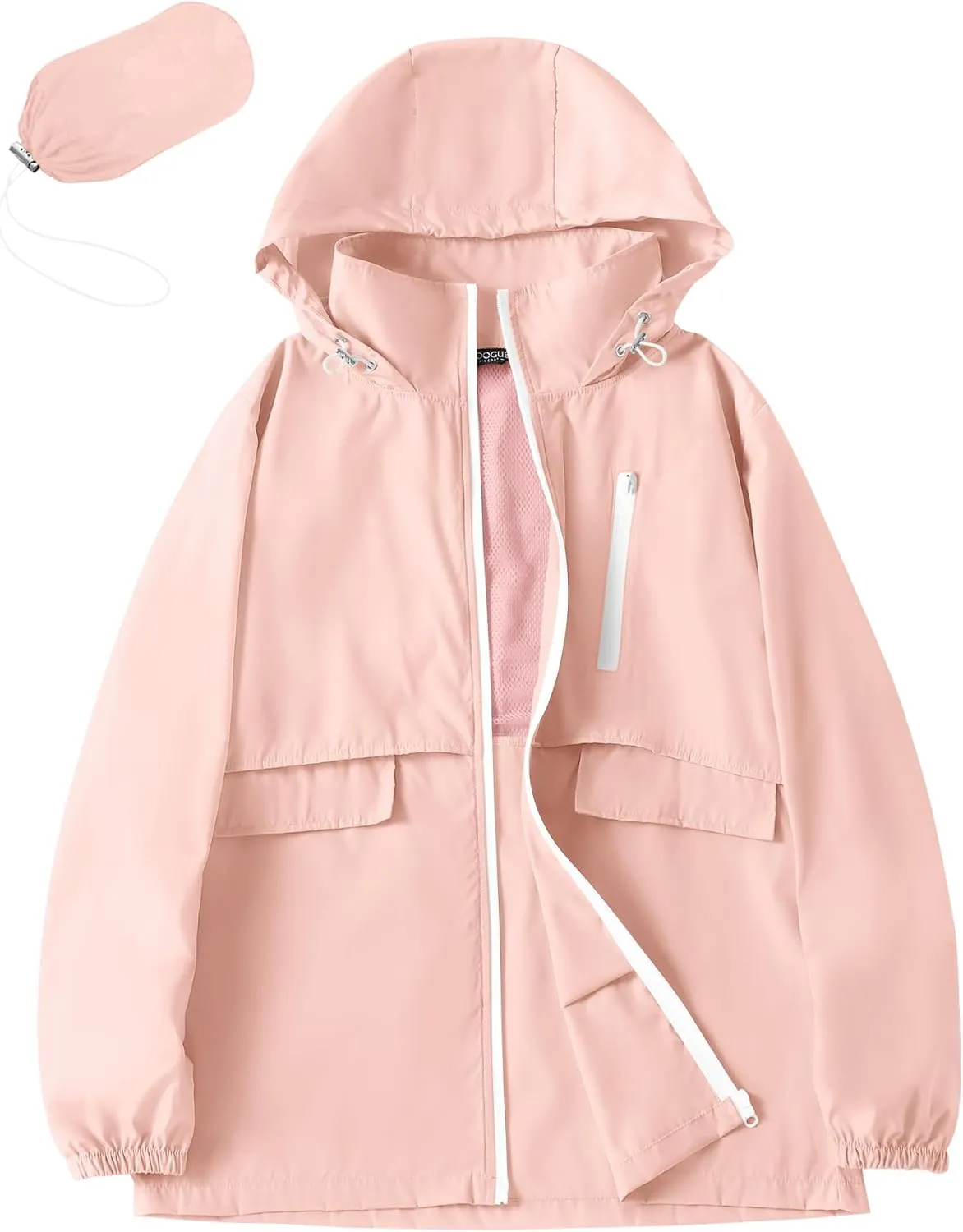 Avoogue Rain Jacket Women with Hooded Lightweight Waterproof Raincoats Packable Zipper Pockets Windbreakers