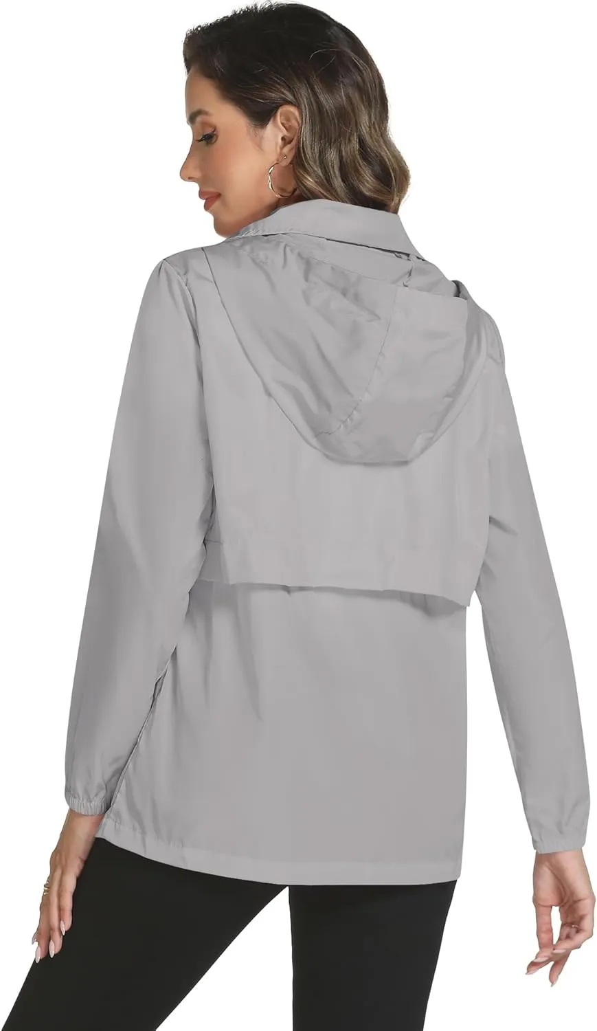 Avoogue Rain Jacket Women with Hooded Lightweight Waterproof Raincoats Packable Zipper Pockets Windbreakers