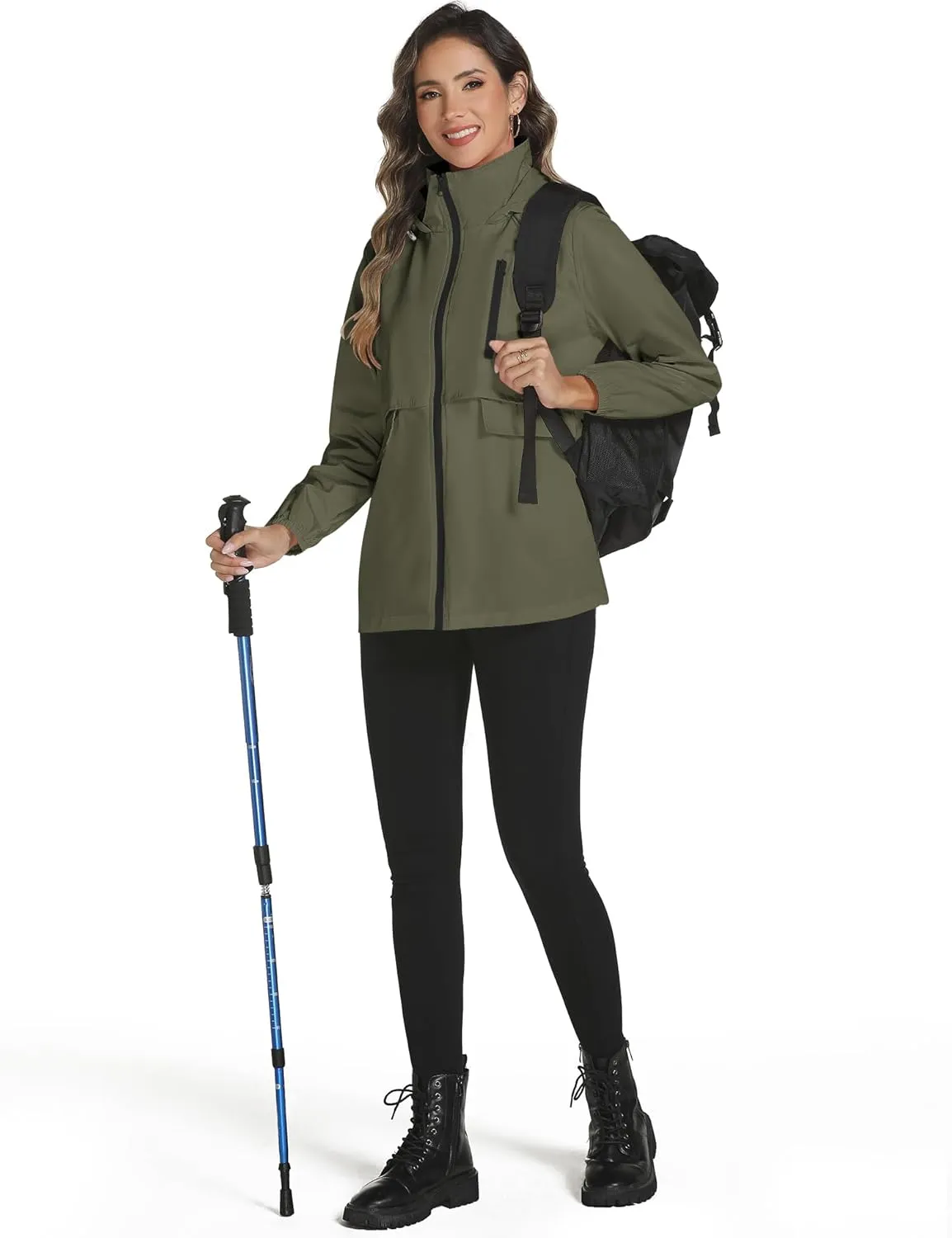 Avoogue Rain Jacket Women with Hooded Lightweight Waterproof Raincoats Packable Zipper Pockets Windbreakers