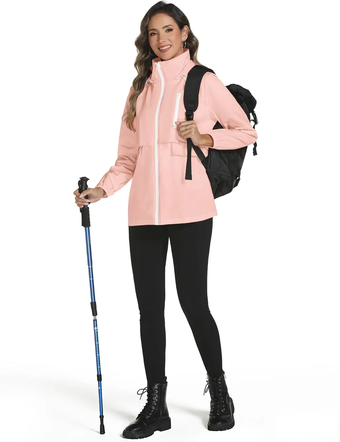 Avoogue Rain Jacket Women with Hooded Lightweight Waterproof Raincoats Packable Zipper Pockets Windbreakers