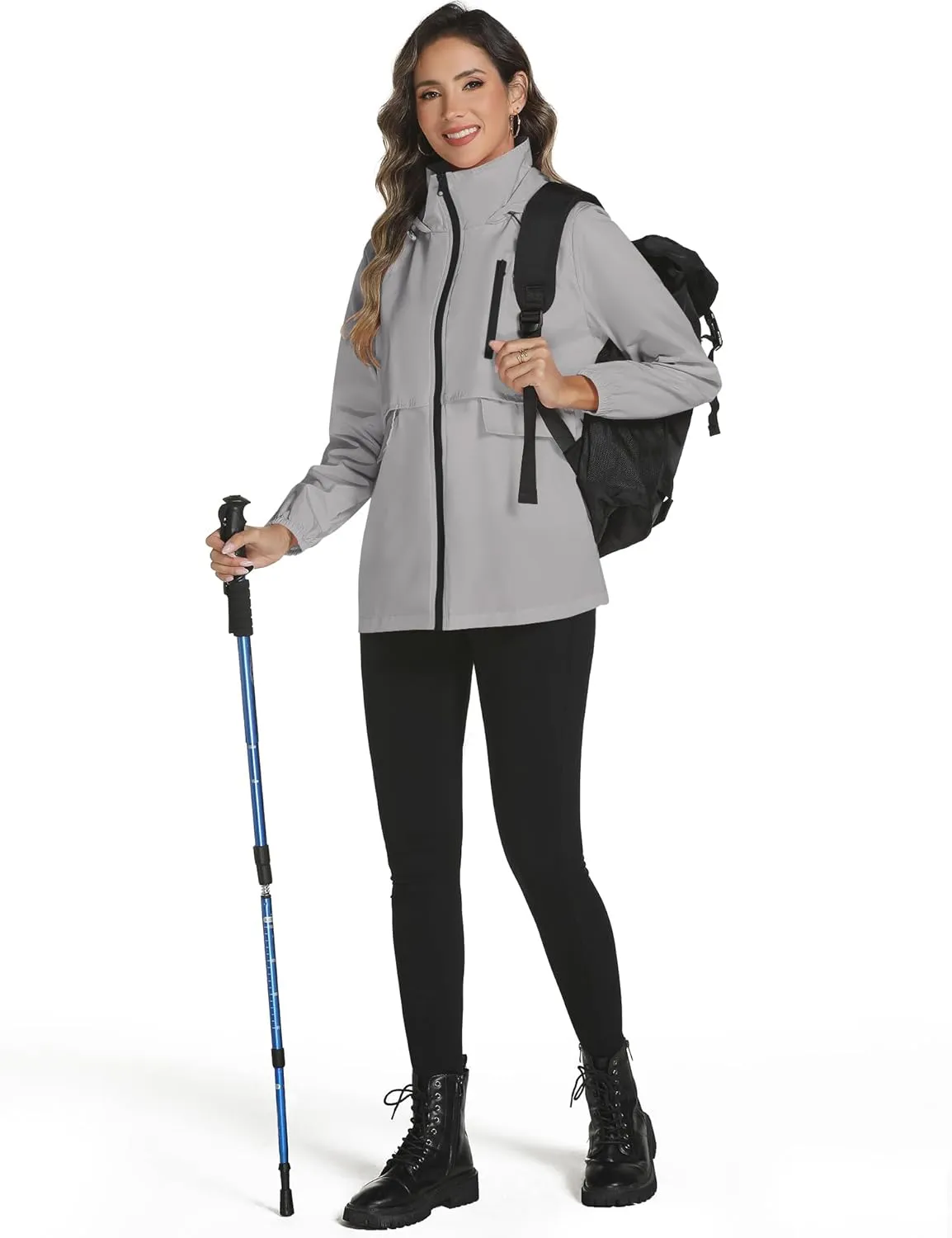 Avoogue Rain Jacket Women with Hooded Lightweight Waterproof Raincoats Packable Zipper Pockets Windbreakers