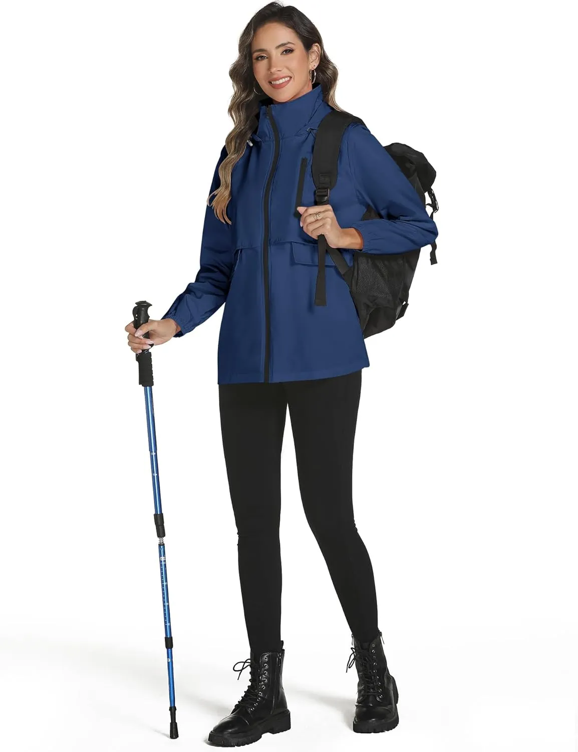 Avoogue Rain Jacket Women with Hooded Lightweight Waterproof Raincoats Packable Zipper Pockets Windbreakers