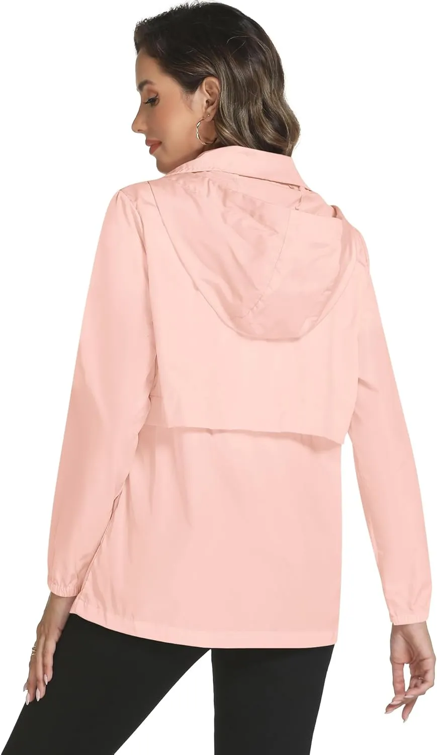 Avoogue Rain Jacket Women with Hooded Lightweight Waterproof Raincoats Packable Zipper Pockets Windbreakers