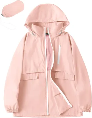 Avoogue Rain Jacket Women with Hooded Lightweight Waterproof Raincoats Packable Zipper Pockets Windbreakers