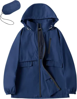 Avoogue Rain Jacket Women with Hooded Lightweight Waterproof Raincoats Packable Zipper Pockets Windbreakers