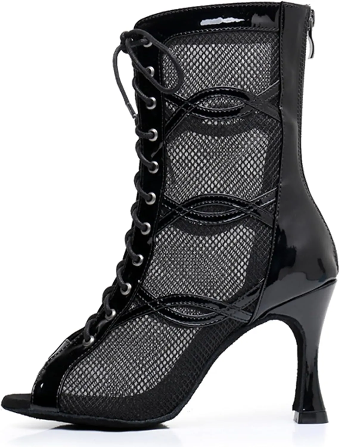 Ballroom Latin Shoes for Women Peep Toe Dancing Ankle Boots Lace-up Evening Sandals Booties X3228