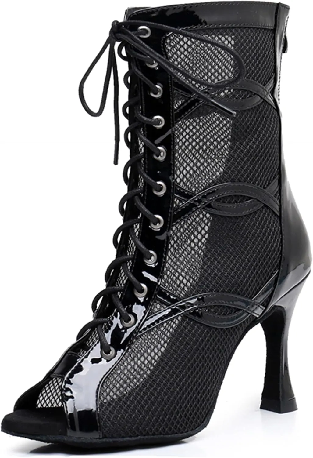 Ballroom Latin Shoes for Women Peep Toe Dancing Ankle Boots Lace-up Evening Sandals Booties X3228
