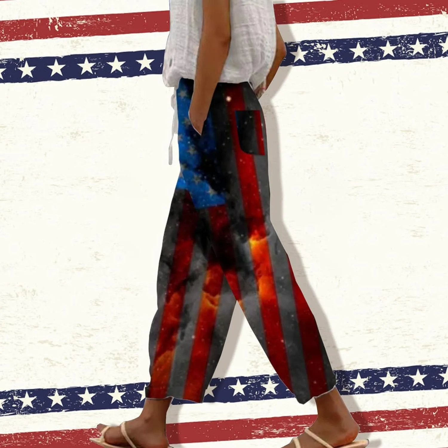 Beach Pants for Women Pants Drawstring Capri Pants with Pockets Wide Leg Cropped Pants for Women Loose Pants for