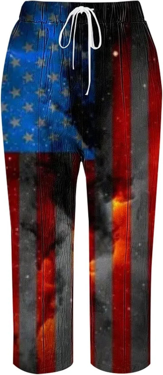 Beach Pants for Women Pants Drawstring Capri Pants with Pockets Wide Leg Cropped Pants for Women Loose Pants for