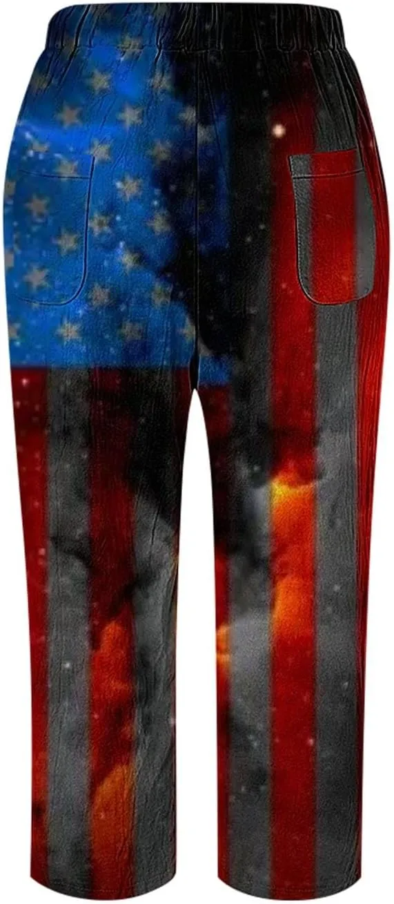 Beach Pants for Women Pants Drawstring Capri Pants with Pockets Wide Leg Cropped Pants for Women Loose Pants for