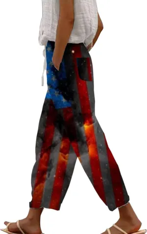 Beach Pants for Women Pants Drawstring Capri Pants with Pockets Wide Leg Cropped Pants for Women Loose Pants for
