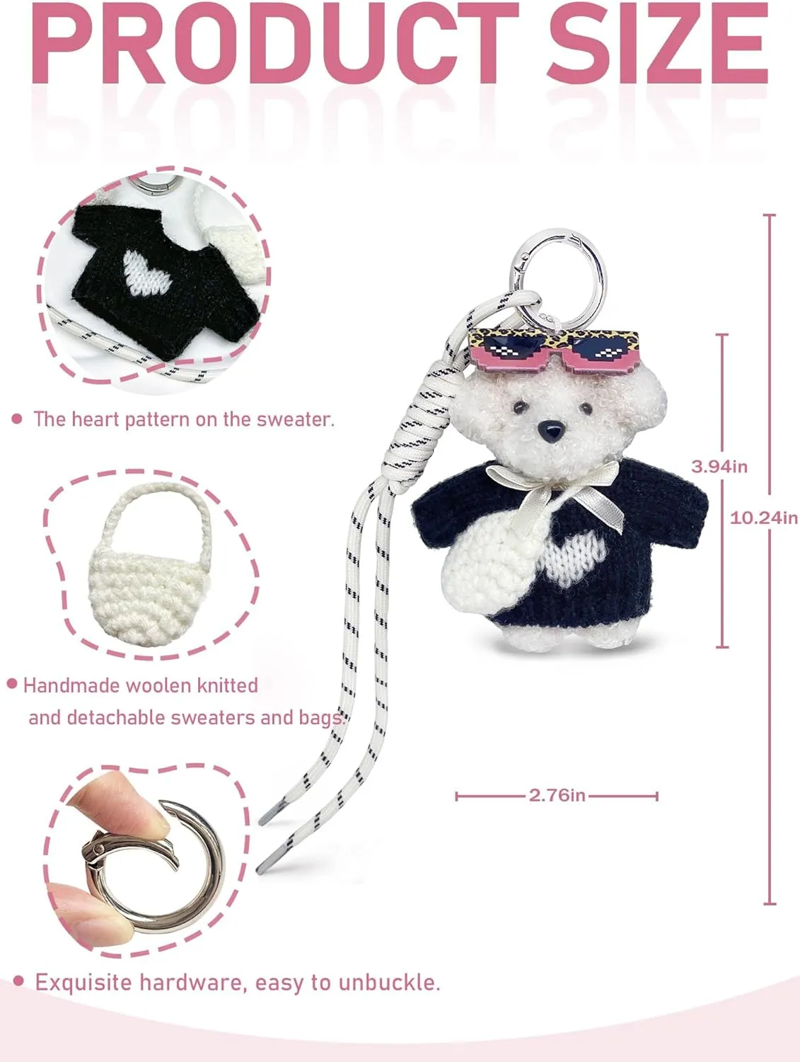 Bear Keychain Bag Charms Purse Charms Cute Keychains for Women Handbags, Backpacks, Wallet