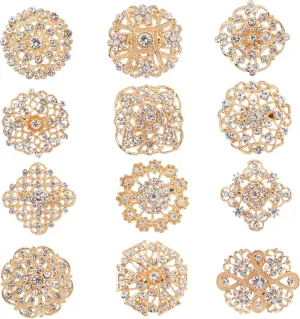 BESTYASH 12pcs Alloy Crystal Brooches Elegant Rhinestone for Wedding Bouquets Dress Accessories Daily Use Sparkly Brooch for Hair Clips Invitations