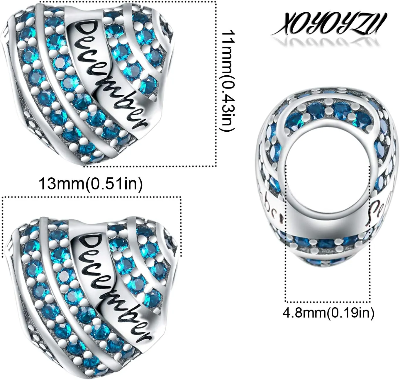 Birthstone Charm Fit for Pandora Charms Bracelet Sterling Silver Bead Birthday Charms 13