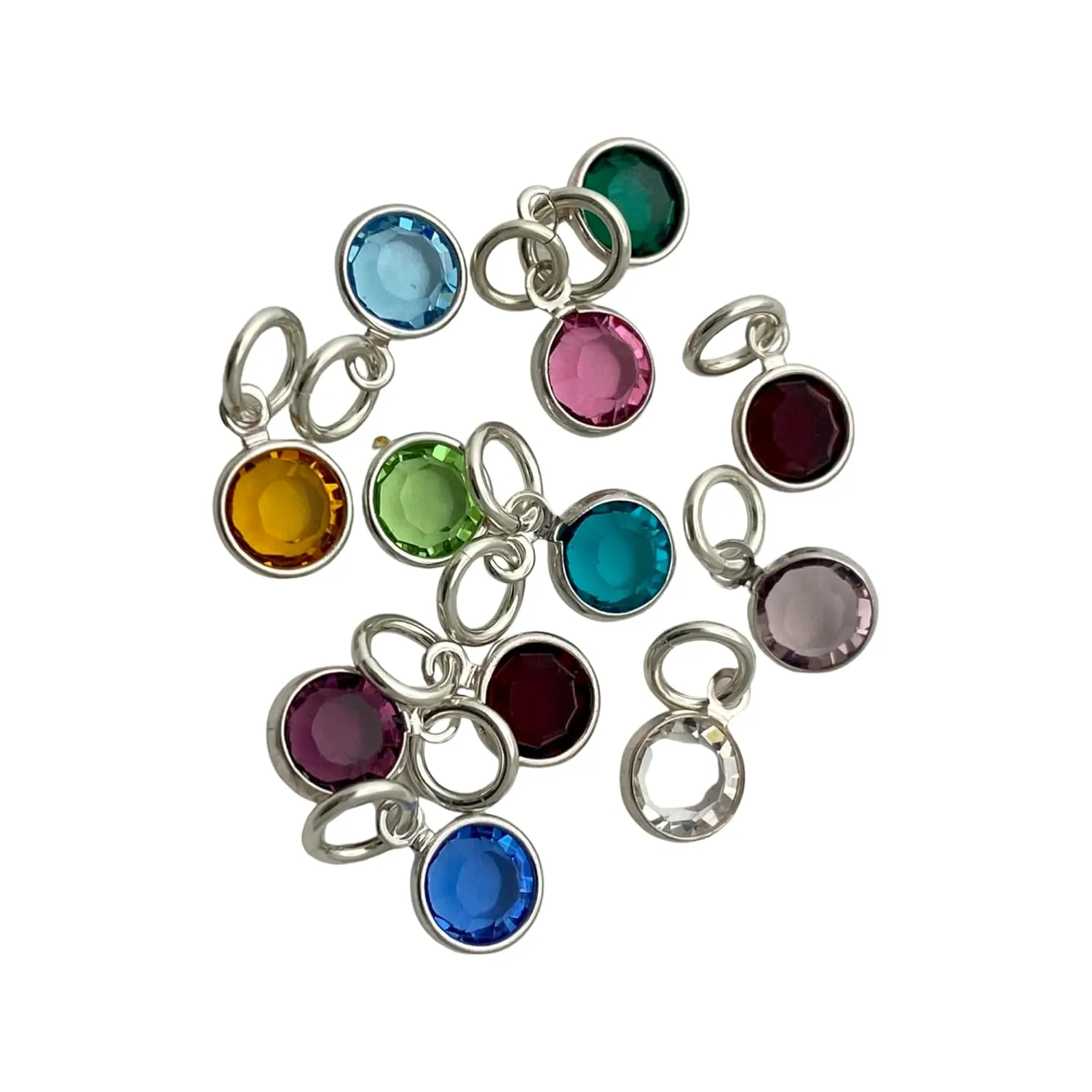 Birthstone crystal charms, Swarovski Chanel drops, mother charms, grandmother charms, silver