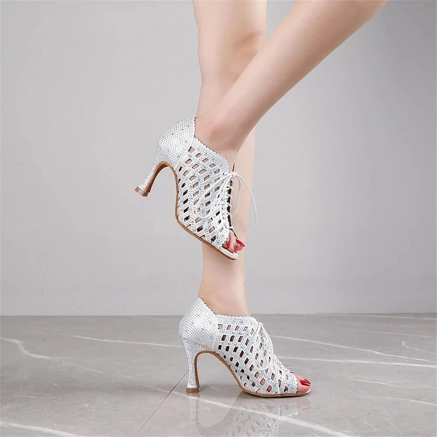 Black Latin Dance Shoes - Soft Bottom Sandals with 9CM (3.54") Heels for Ballroom, Salsa Training, Party