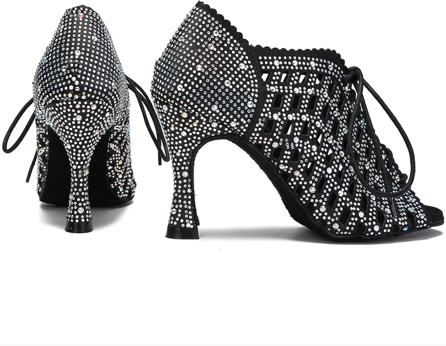 Black Latin Dance Shoes - Soft Bottom Sandals with 9CM (3.54") Heels for Ballroom, Salsa Training, Party