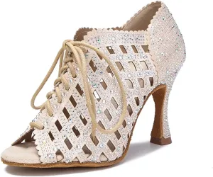 Black Latin Dance Shoes - Soft Bottom Sandals with 9CM (3.54") Heels for Ballroom, Salsa Training, Party