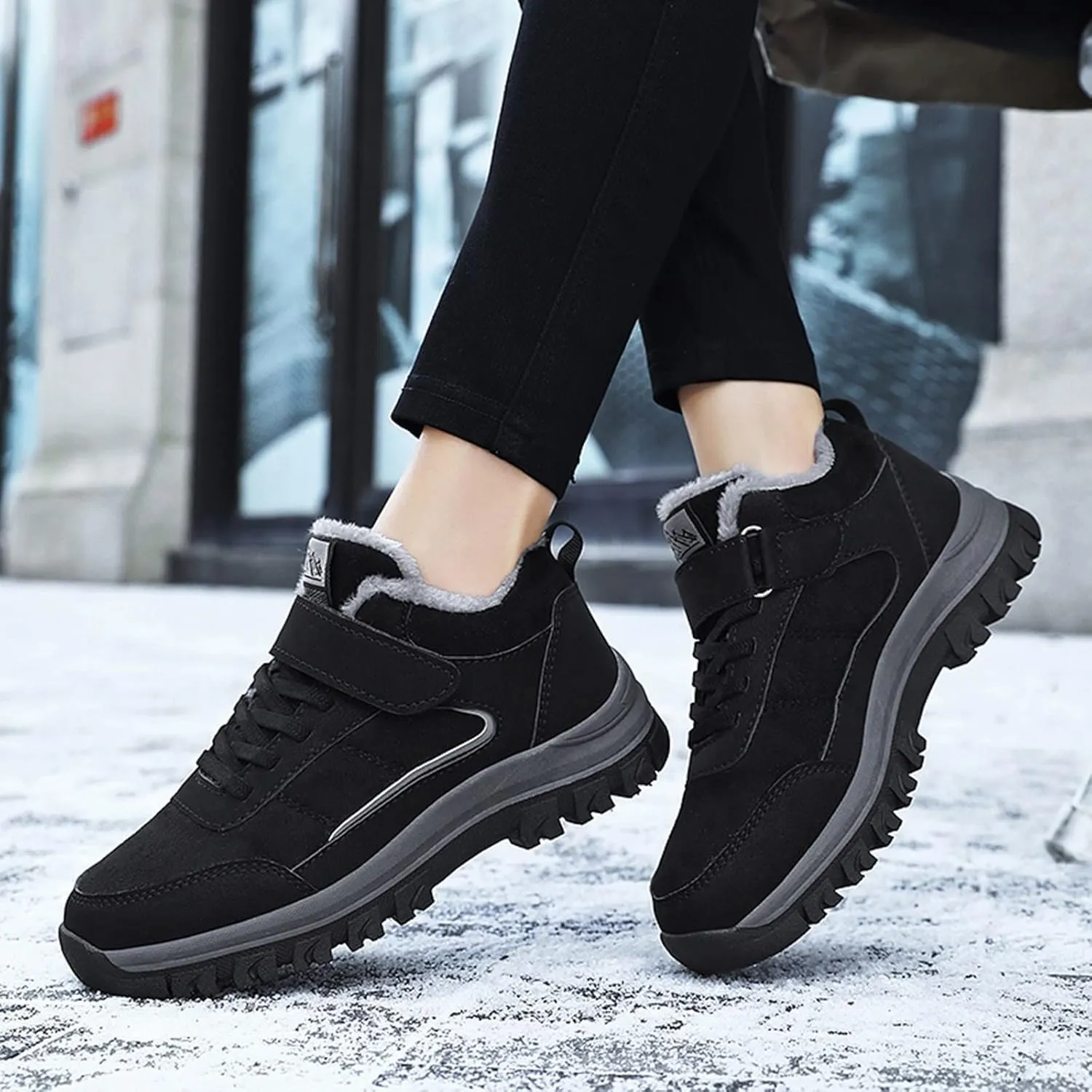 Black Snow Boots for Women Knee High Women's Waterproof Boots Women's Winter Fur Lined Ankle Boots Waterproof Cute Snow Boots for Woman Botas Nieve Trabajo