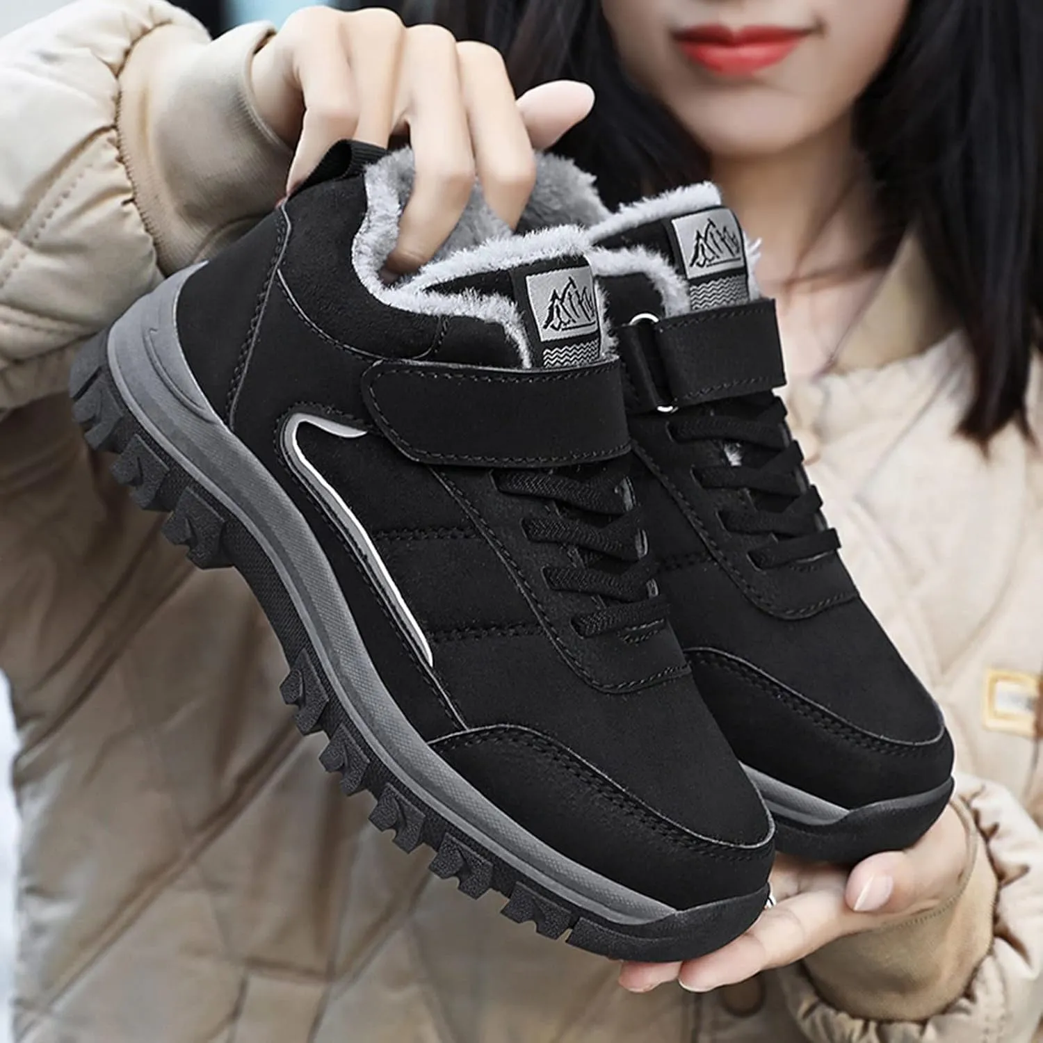 Black Snow Boots for Women Knee High Women's Waterproof Boots Women's Winter Fur Lined Ankle Boots Waterproof Cute Snow Boots for Woman Botas Nieve Trabajo