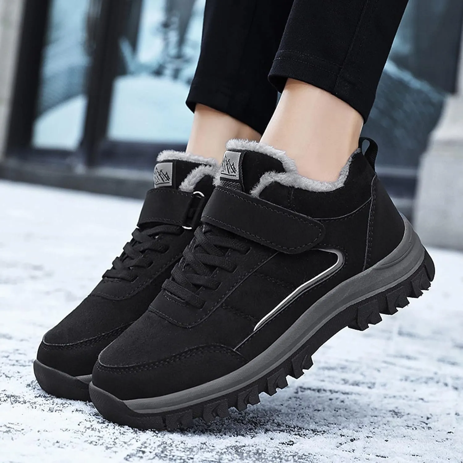 Black Snow Boots for Women Knee High Women's Waterproof Boots Women's Winter Fur Lined Ankle Boots Waterproof Cute Snow Boots for Woman Botas Nieve Trabajo