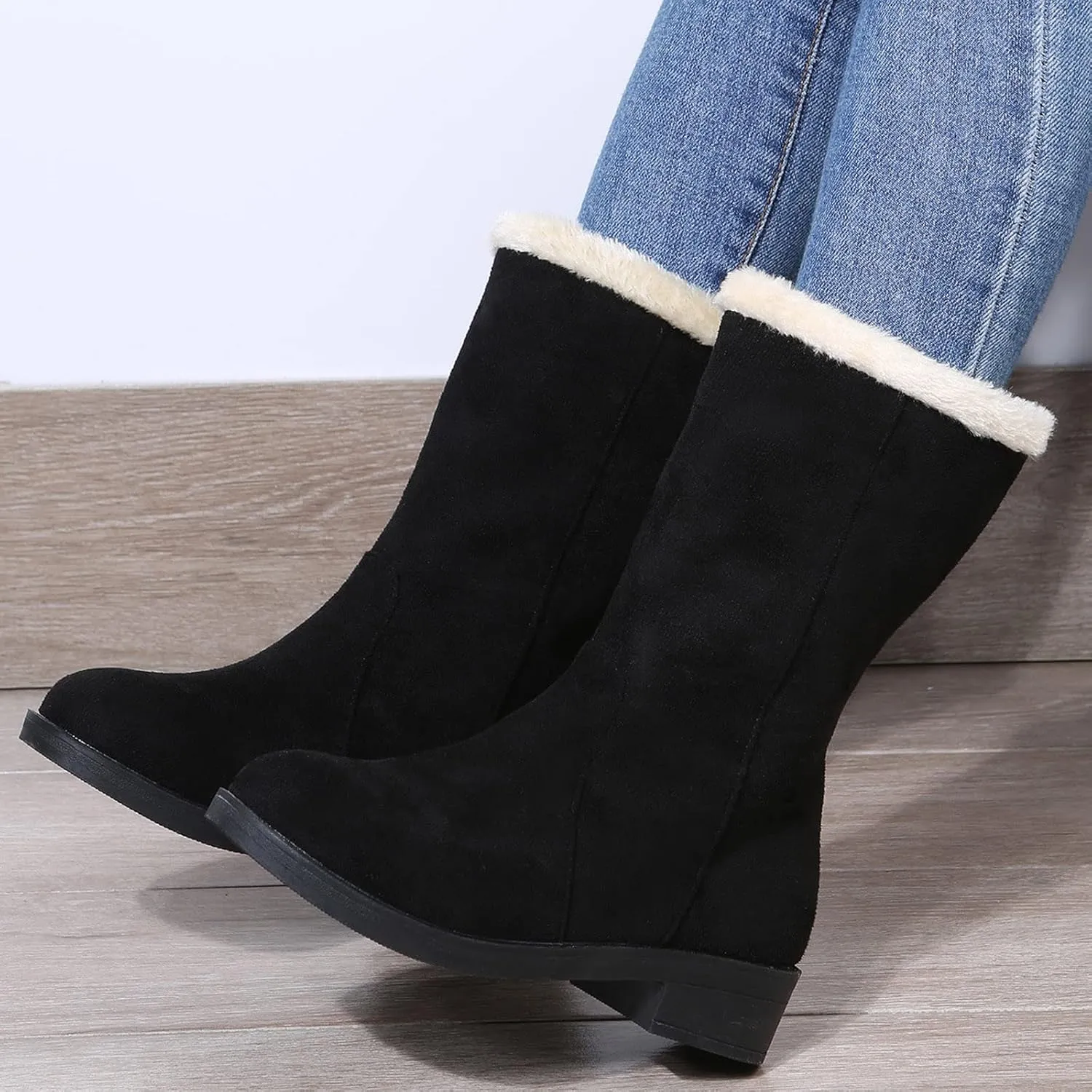 Black Winter Boots for Women Short Womens Winter Ankle Snow Boots Women Winter Booties Size 11 Womens Waterproof Hiking Boots Extra Wide Width Botas De Mujer Para La Nieve Que No Se Resbale