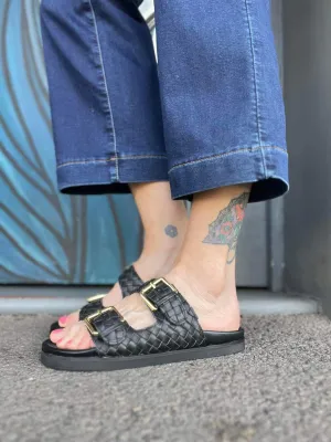 Blair - Black Plaited Leather slides