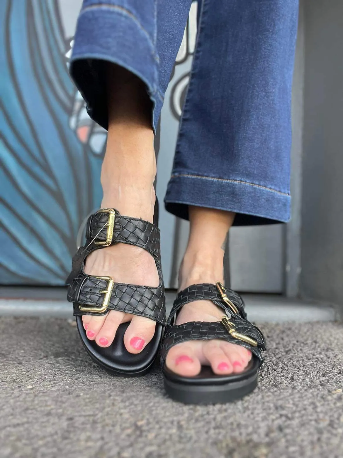 Blair - Black Plaited Leather slides