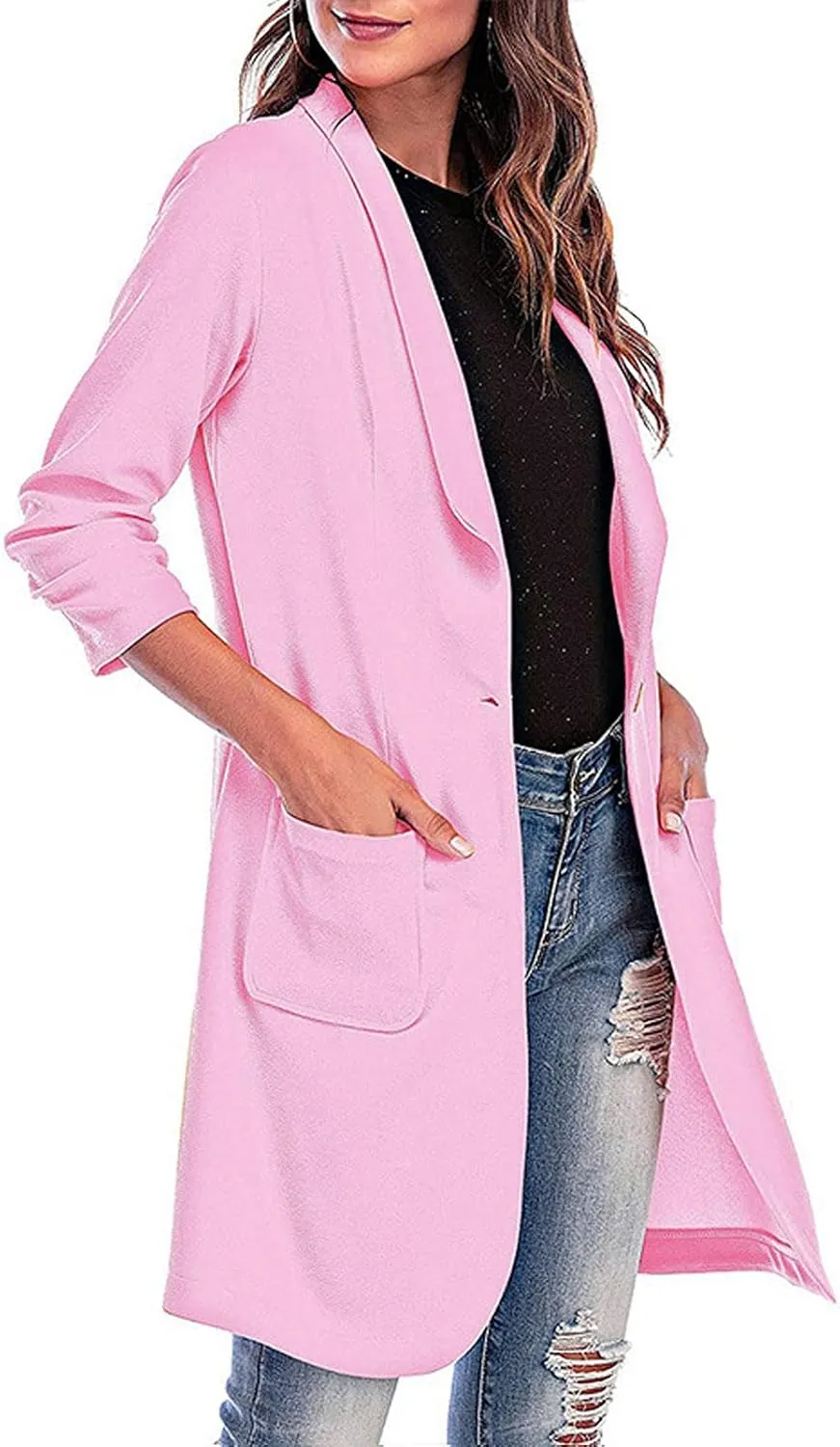 Blazer Women Notch Lapel Long Overcoat Cardigan Lapel Womens Coat Slim Jacket Long Trench With Pocket Women's Wool