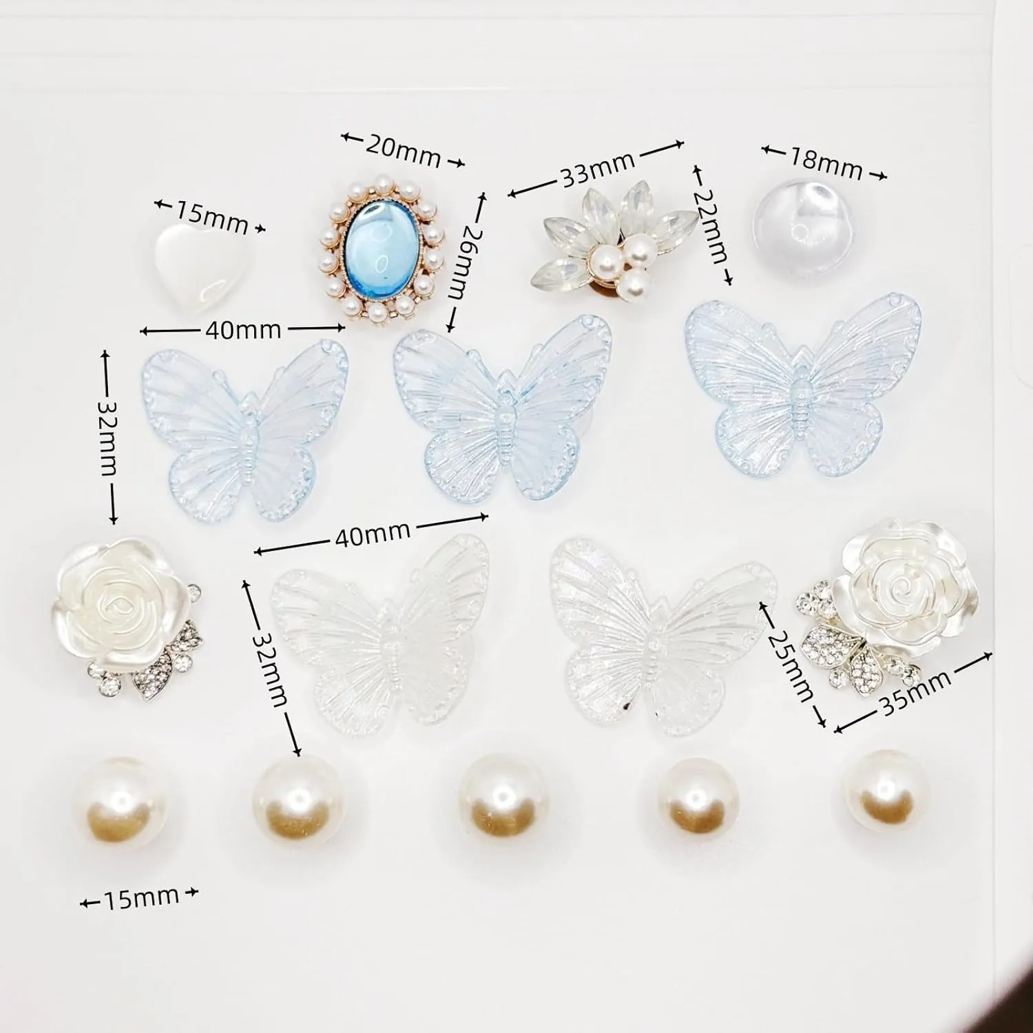 Bling Butterfly Shoe Charms Jewelry for Women,Girly White CZ Luxury Floral Pearl Flower Shoe Decorations Accessories Jewels For Women,Bling Blue Rhinestones Clog Charms for Clog Shoes