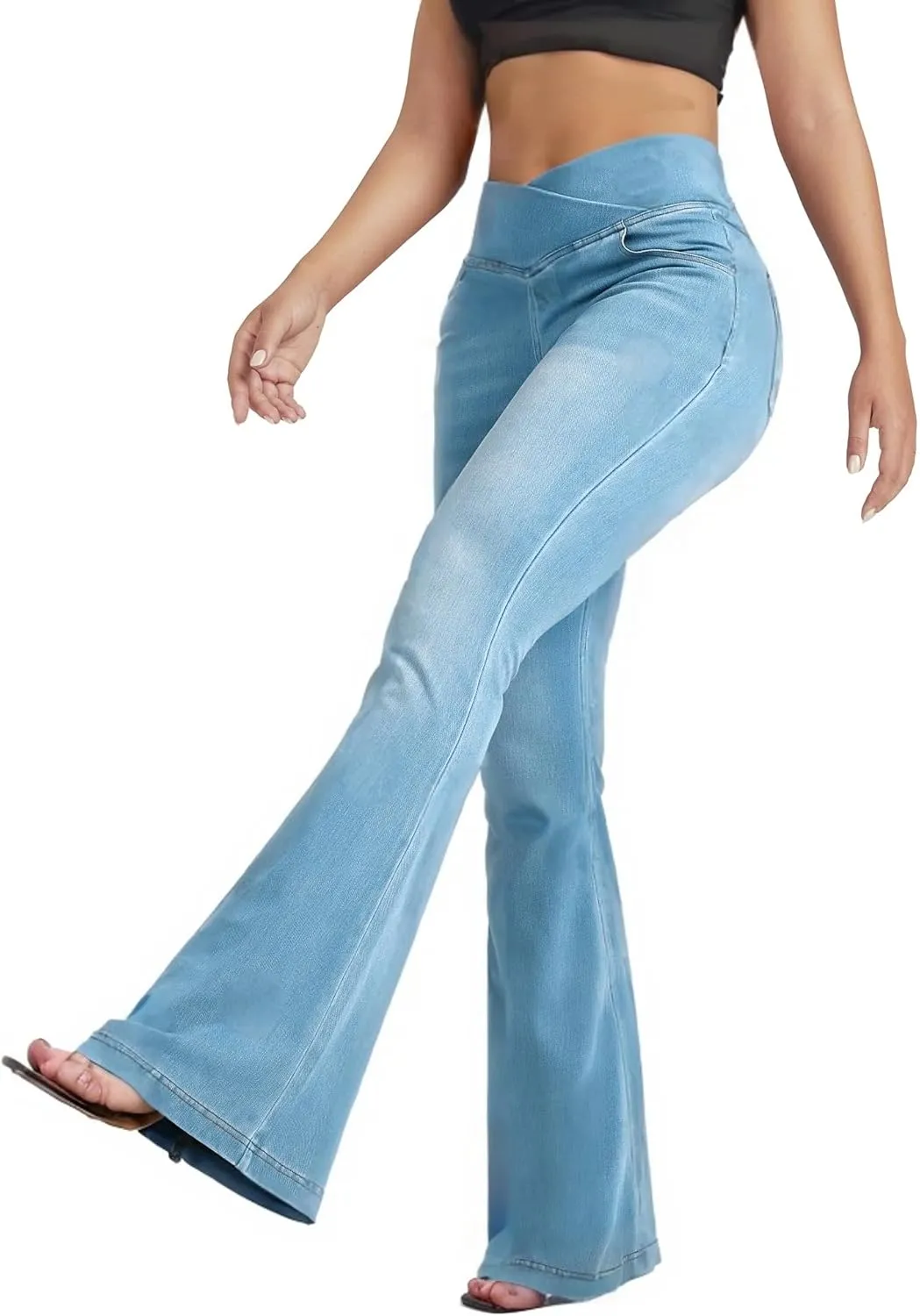 BlueRose Flare Jean Leggings for Women,Bell Bottom Jeans for Women Knit Crossover High Waisted Bootcut Jean