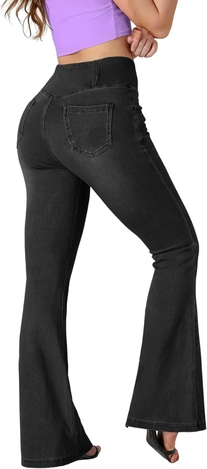 BlueRose Flare Jean Leggings for Women,Bell Bottom Jeans for Women Knit Crossover High Waisted Bootcut Jean