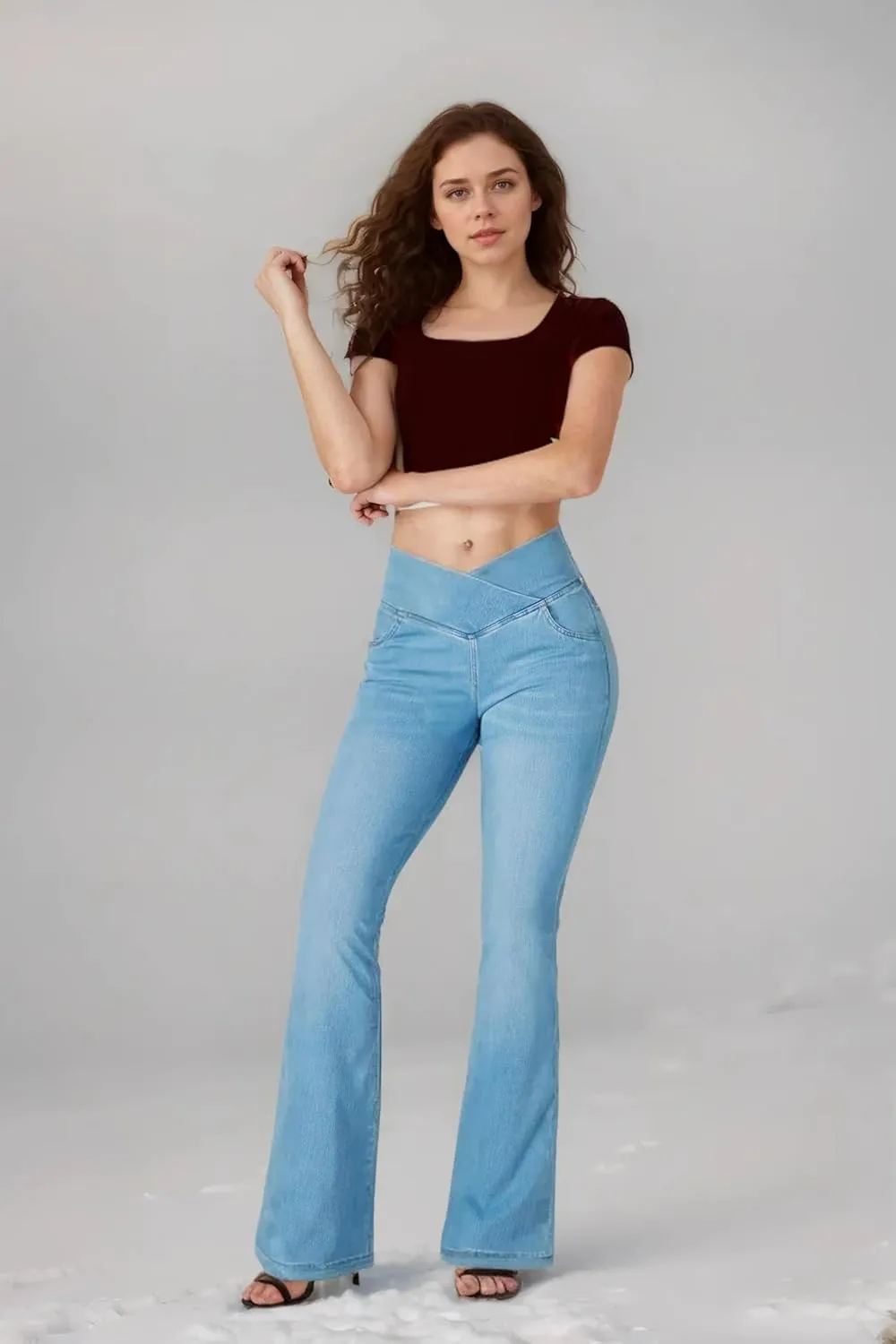 BlueRose Flare Jean Leggings for Women,Bell Bottom Jeans for Women Knit Crossover High Waisted Bootcut Jean