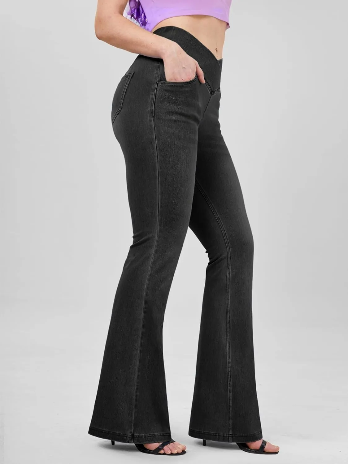 BlueRose Flare Jean Leggings for Women,Bell Bottom Jeans for Women Knit Crossover High Waisted Bootcut Jean