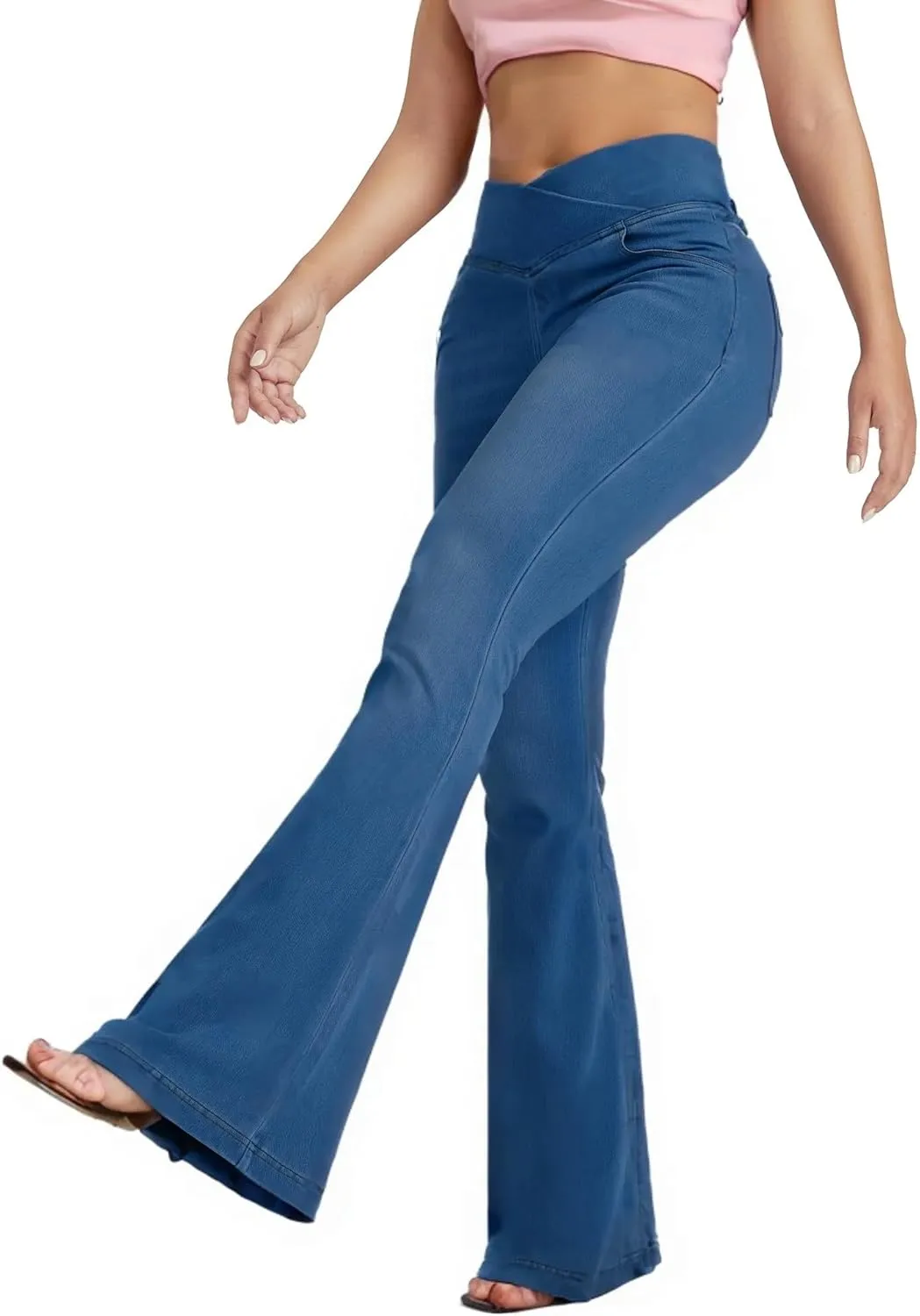 BlueRose Flare Jean Leggings for Women,Bell Bottom Jeans for Women Knit Crossover High Waisted Bootcut Jean
