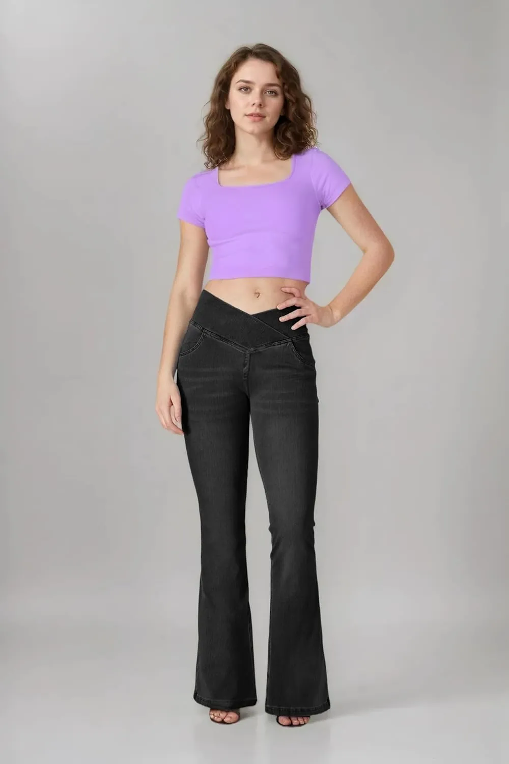 BlueRose Flare Jean Leggings for Women,Bell Bottom Jeans for Women Knit Crossover High Waisted Bootcut Jean