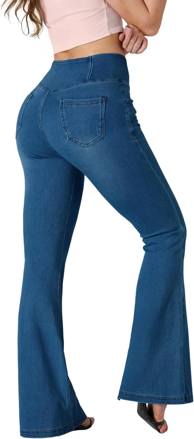 BlueRose Flare Jean Leggings for Women,Bell Bottom Jeans for Women Knit Crossover High Waisted Bootcut Jean
