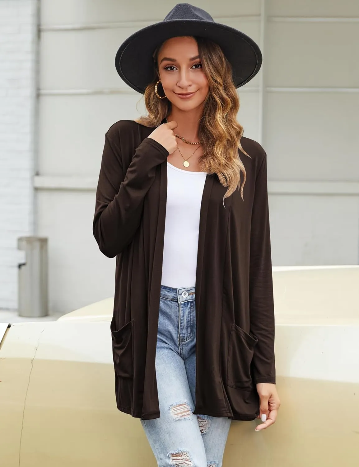 Bluetime Women Casual Lightweight Open Front Cardigans Long Sleeve Cardigans Dusters with Pockets