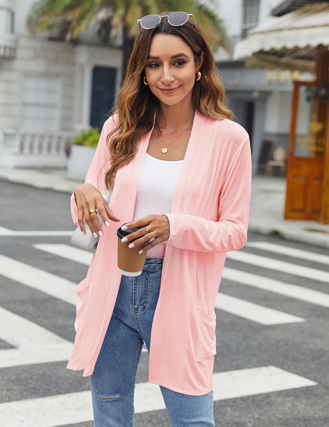 Bluetime Women Casual Lightweight Open Front Cardigans Long Sleeve Cardigans Dusters with Pockets