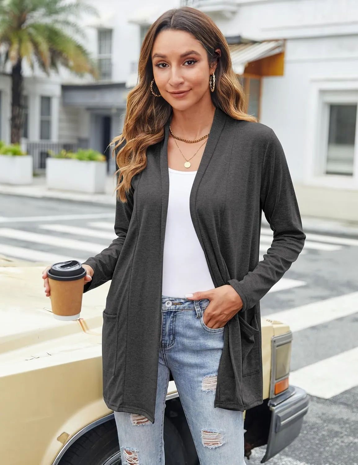 Bluetime Women Casual Lightweight Open Front Cardigans Long Sleeve Cardigans Dusters with Pockets
