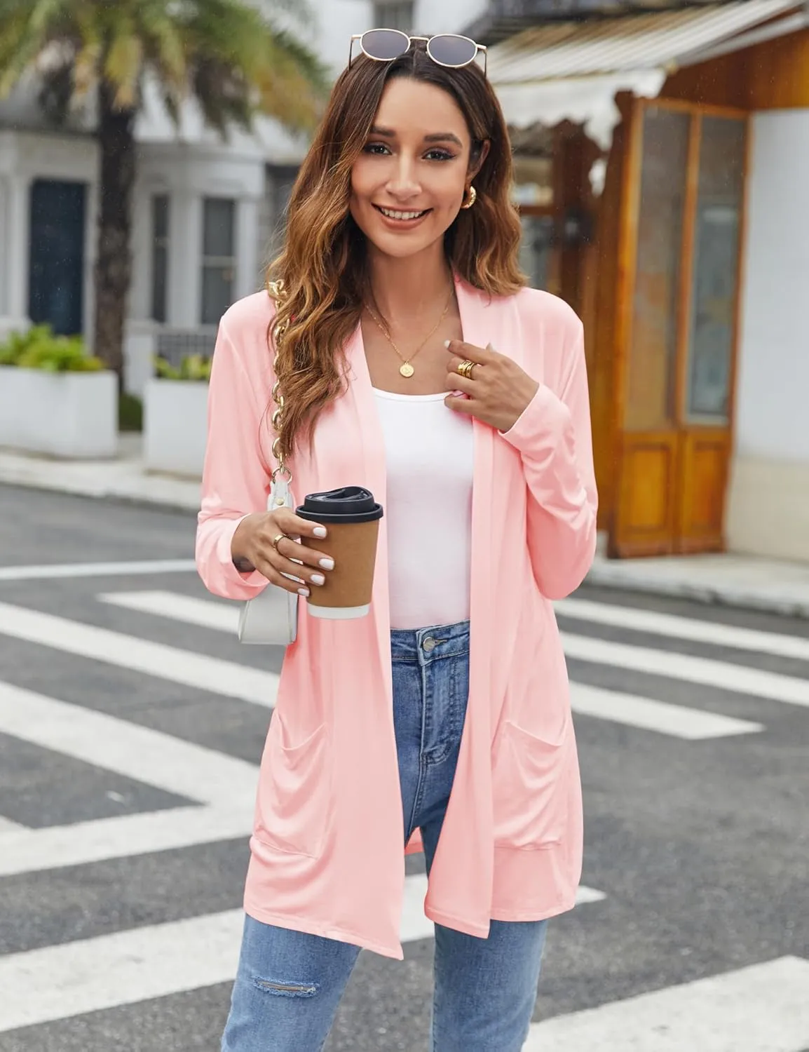 Bluetime Women Casual Lightweight Open Front Cardigans Long Sleeve Cardigans Dusters with Pockets