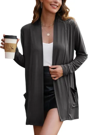 Bluetime Women Casual Lightweight Open Front Cardigans Long Sleeve Cardigans Dusters with Pockets