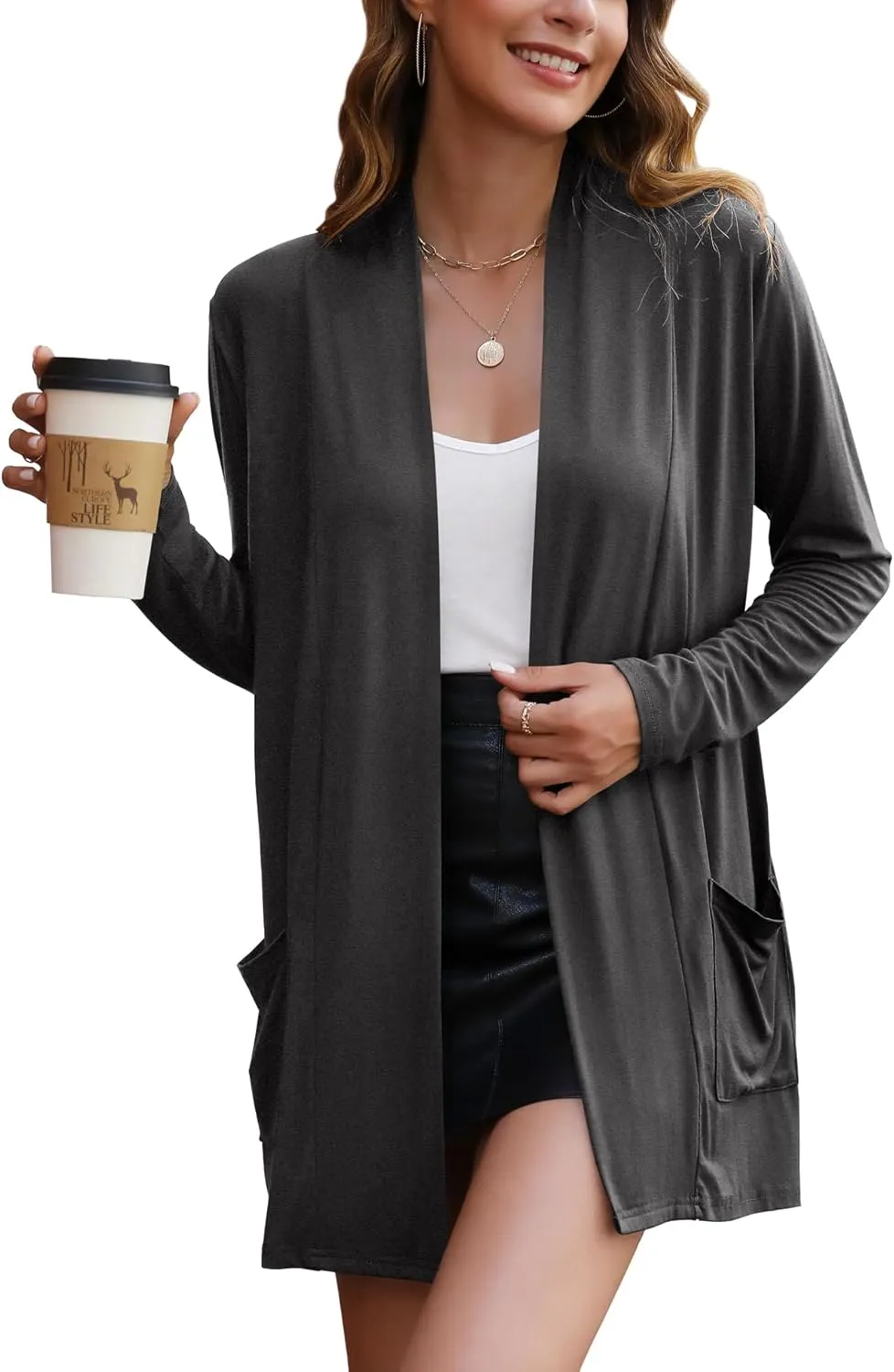 Bluetime Women Casual Lightweight Open Front Cardigans Long Sleeve Cardigans Dusters with Pockets