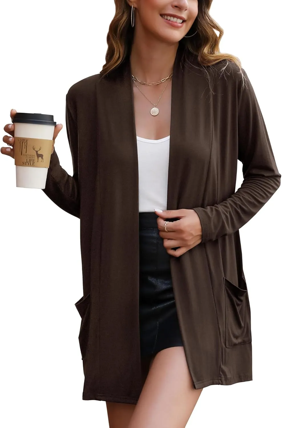 Bluetime Women Casual Lightweight Open Front Cardigans Long Sleeve Cardigans Dusters with Pockets