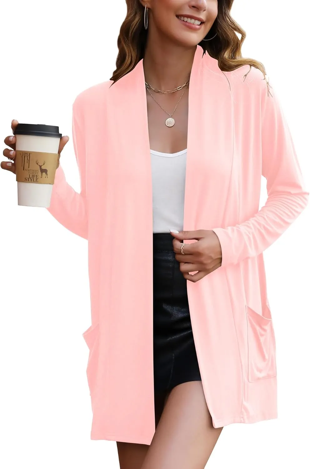 Bluetime Women Casual Lightweight Open Front Cardigans Long Sleeve Cardigans Dusters with Pockets