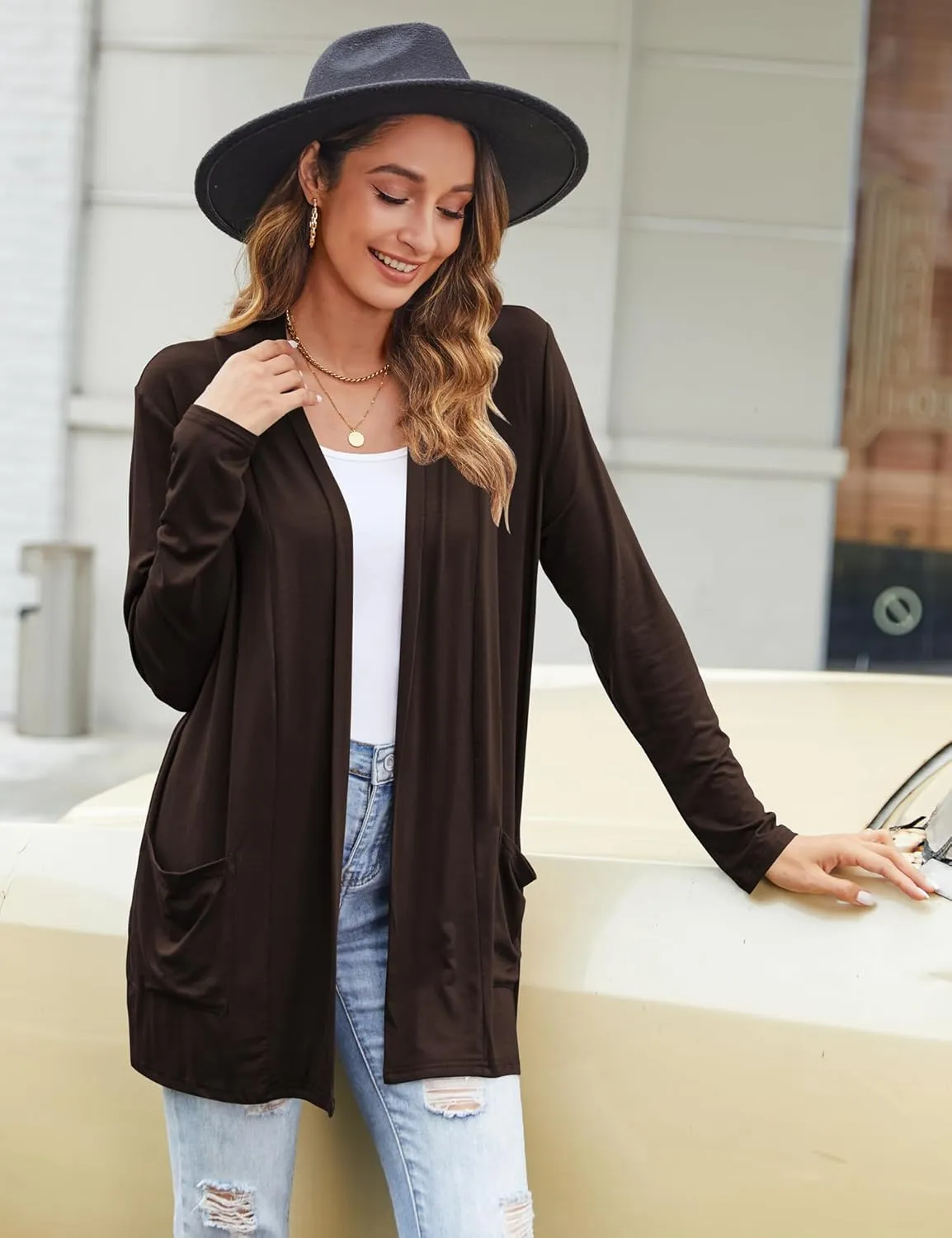 Bluetime Women Casual Lightweight Open Front Cardigans Long Sleeve Cardigans Dusters with Pockets