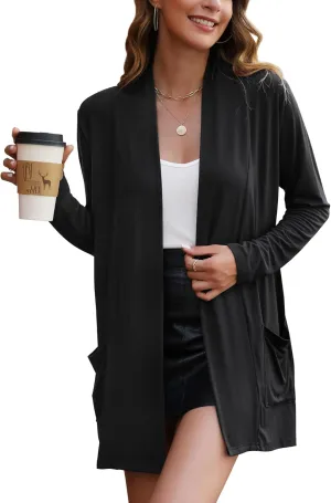 Bluetime Women Casual Lightweight Open Front Cardigans Long Sleeve Cardigans Dusters with Pockets