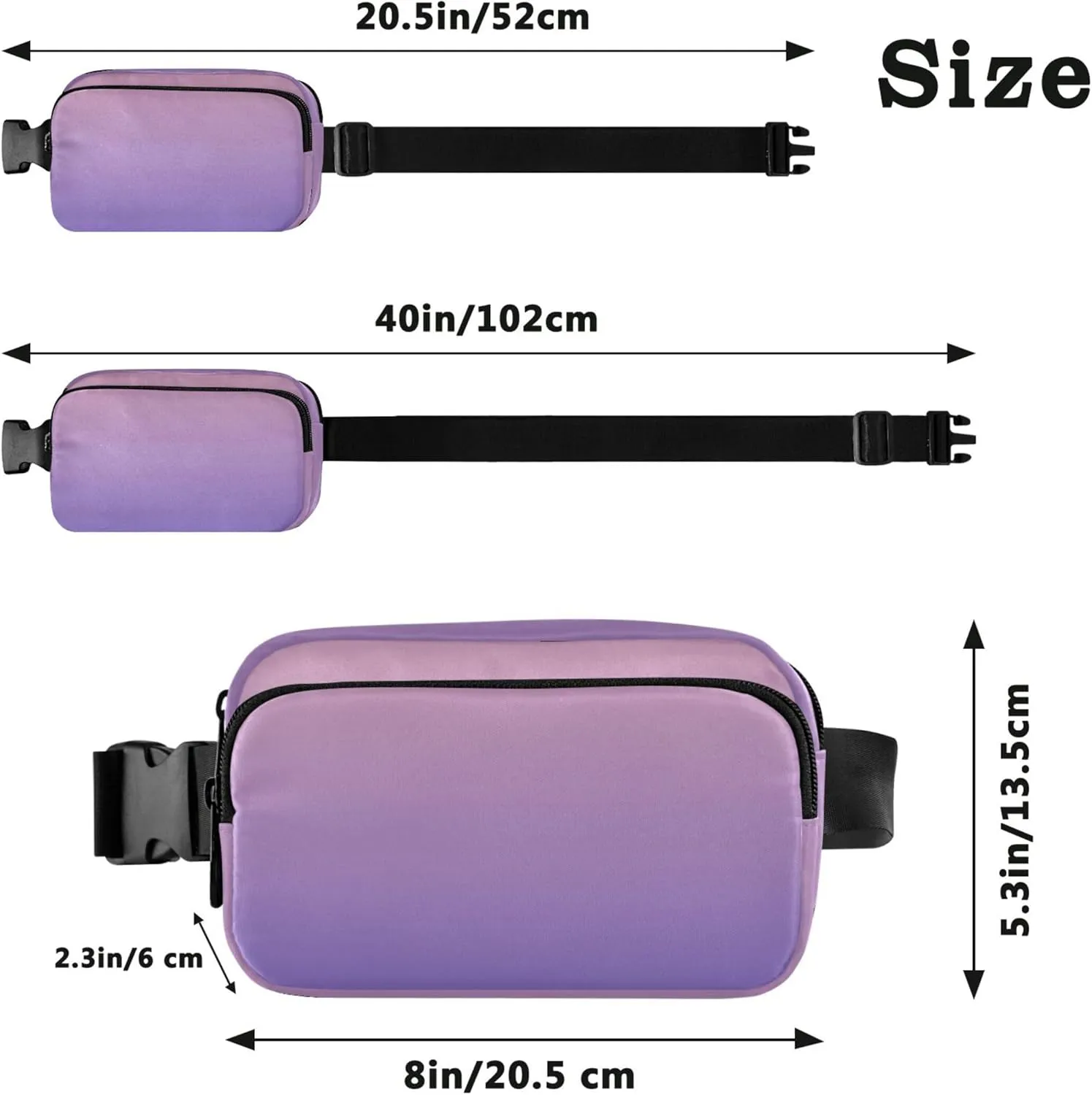 Blush Pink Slate Blue Gradient Waterproof Women Fanny Packs Belt Bag Hip Pouch Designer Waist Pouches for Men