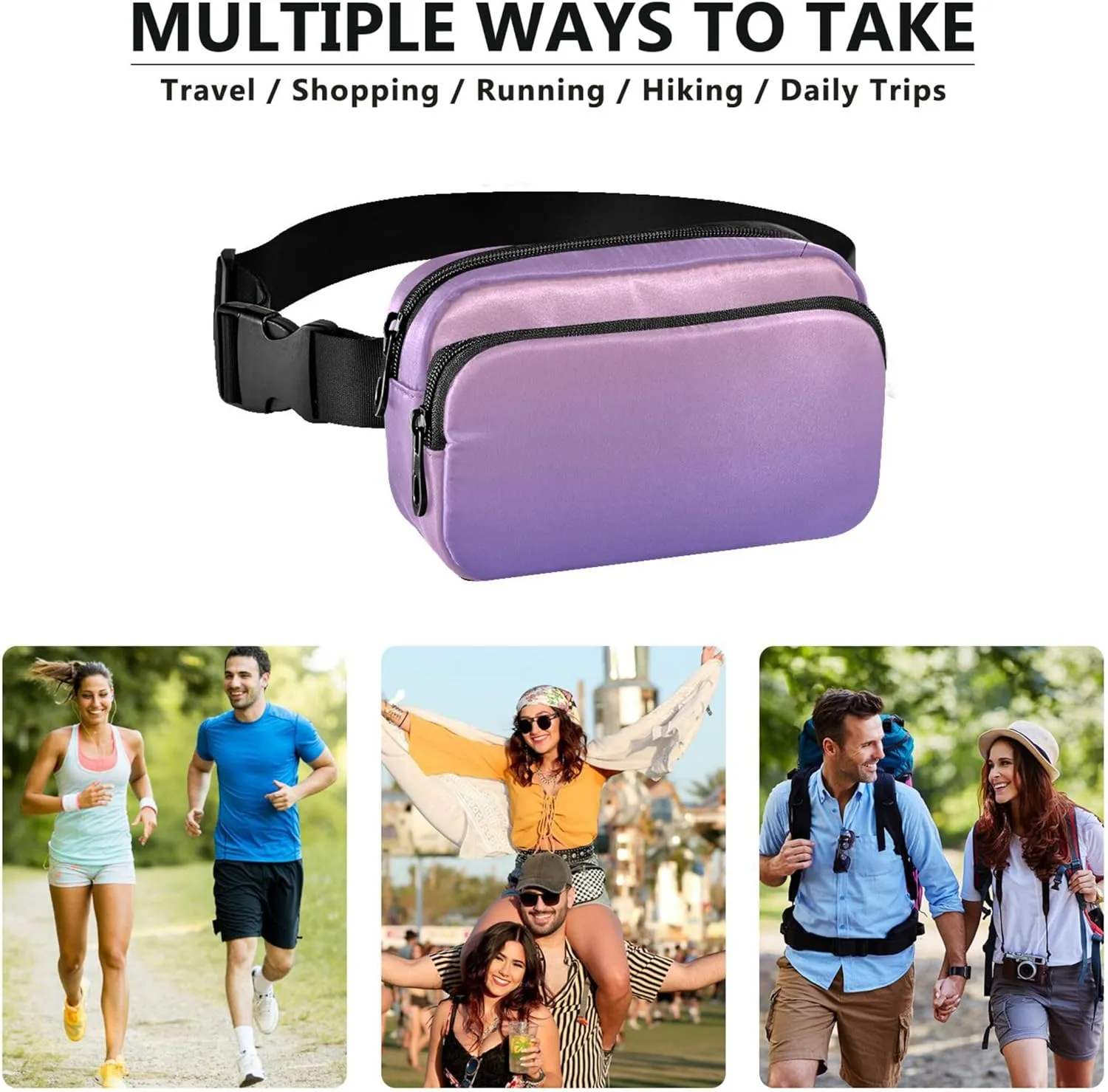 Blush Pink Slate Blue Gradient Waterproof Women Fanny Packs Belt Bag Hip Pouch Designer Waist Pouches for Men